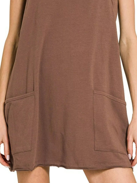 Zenana Cami Mini Dress with Built-in Romper Liner BROWN / S 