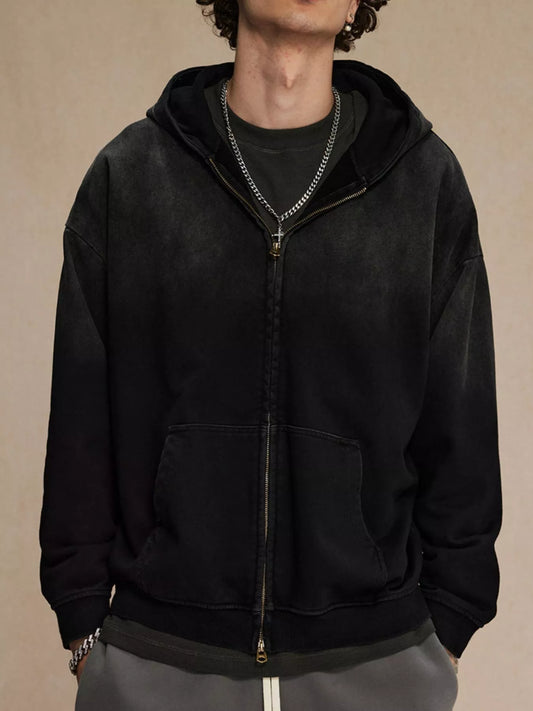Men's Zip Up Long Sleeve Hoodie Spray Dye Black / S 