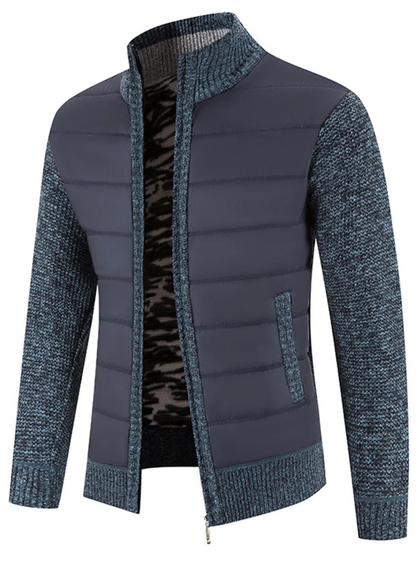 Men's Plus Size Quilted Knit Bomber Jacket with Stand Collar Black / M 