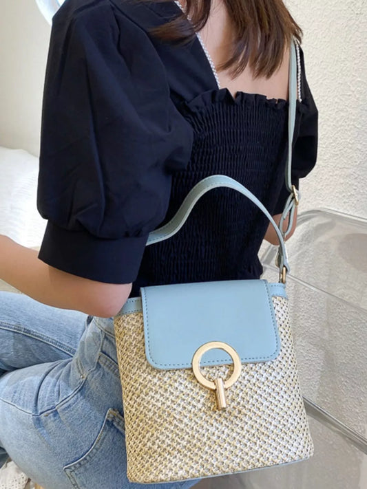 Woven Straw Crossbody Bag Pastel  Blue / One Size 