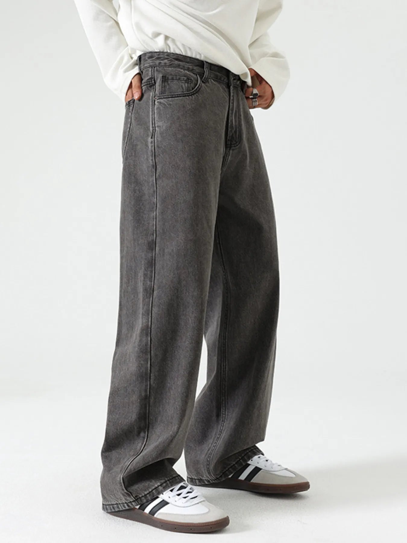 Men's Washed Wide Leg Jeans Mercury Gray / 28 