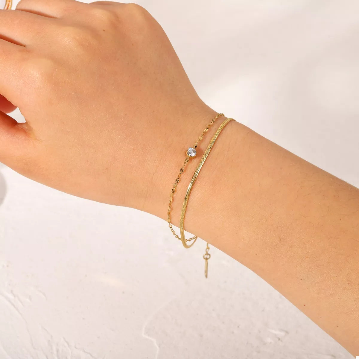 18K Gold-Plated Zircon Double Layered Bracelet Gold / One Size 