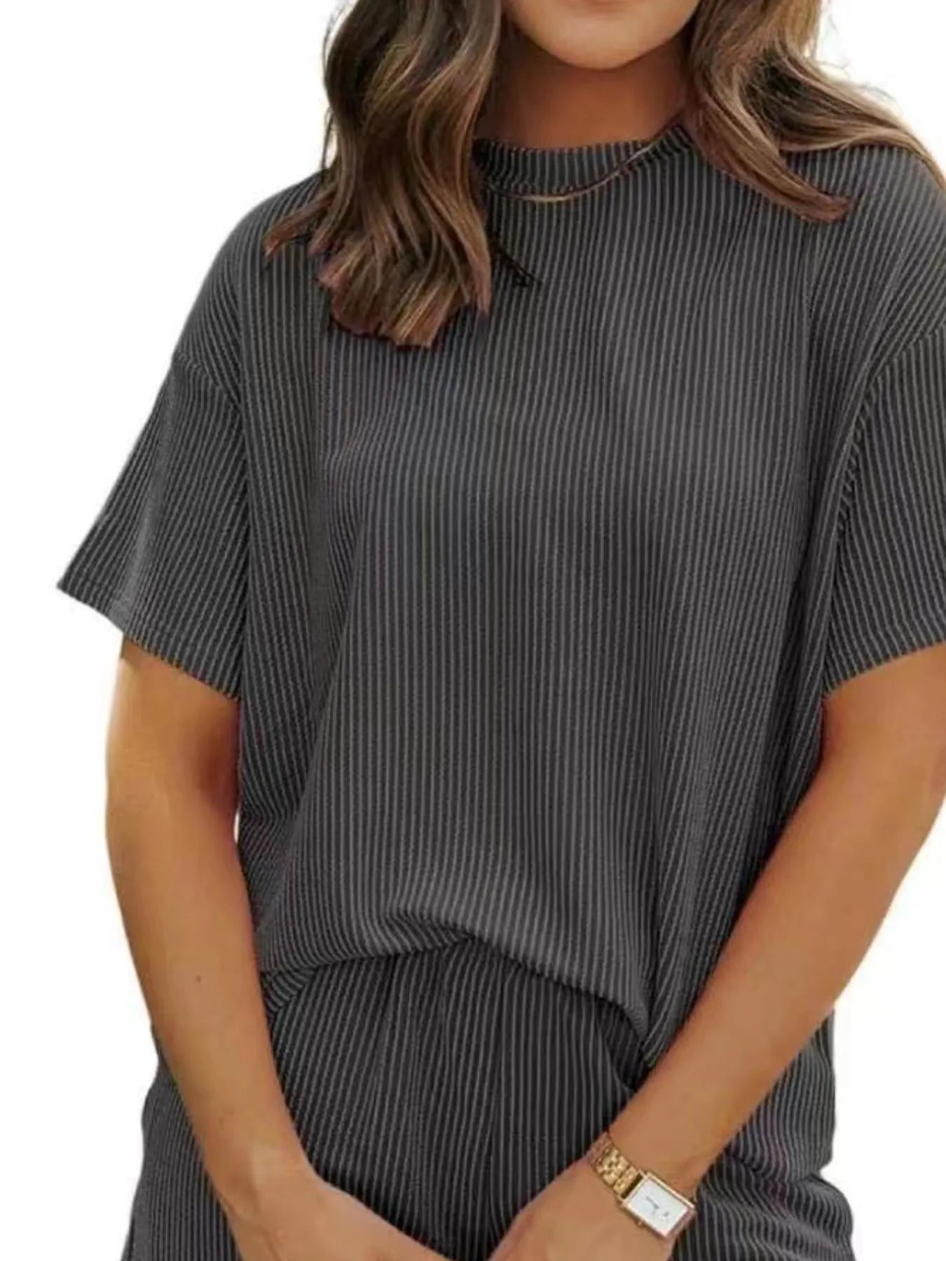 Full Size Ribbed Short Sleeve Top and Shorts Two-Piece Set Plus Size Purple / S 