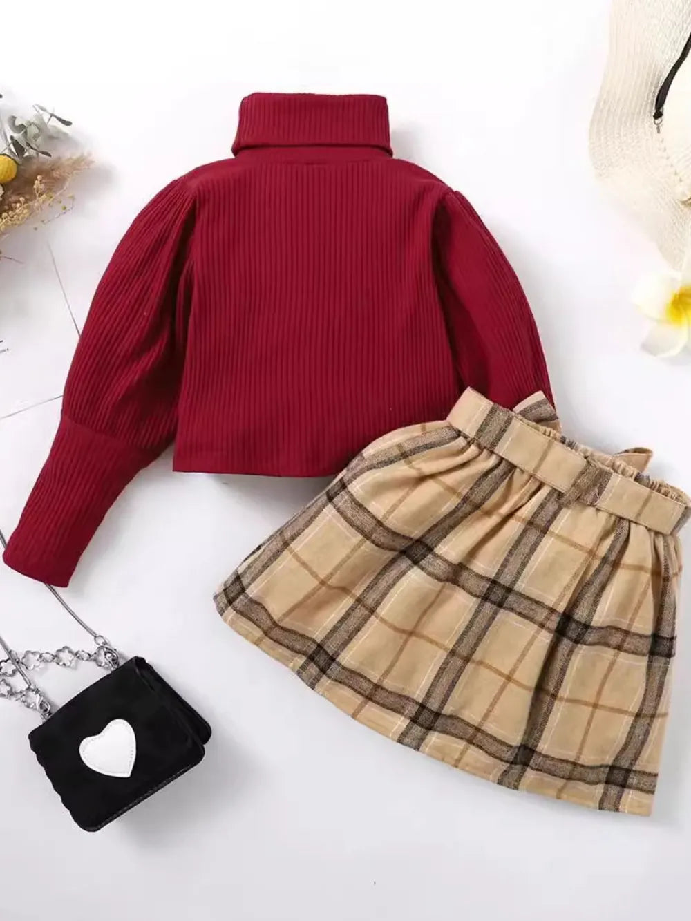 Turtleneck Long Sleeve Top and Skirt Set Deep Red / 18-24M 