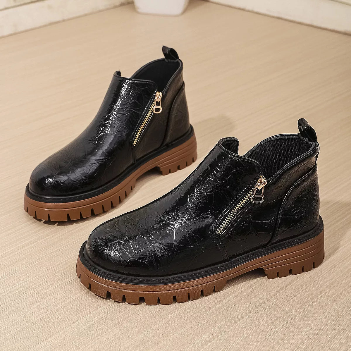 Round Toe Block Heels Boots Black / 36 