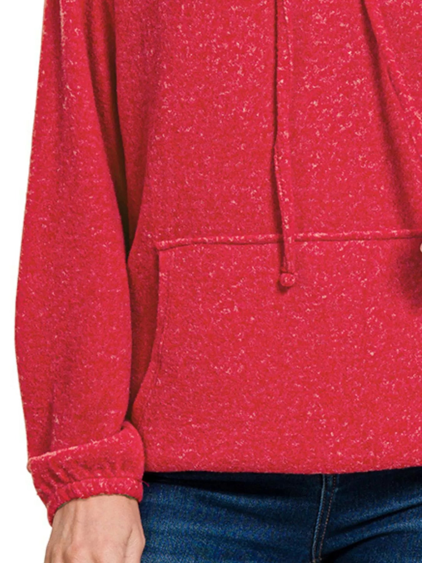 Zenana Brushed Hacci Melange Hooded Sweater DK RED / S 