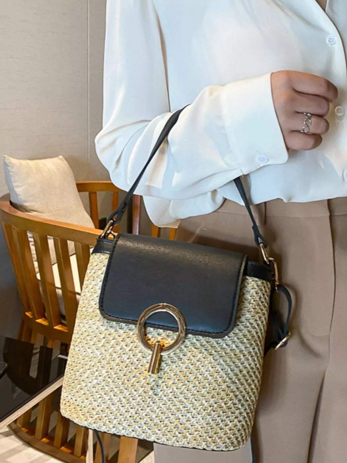 Woven Straw Crossbody Bag Pastel  Blue / One Size 