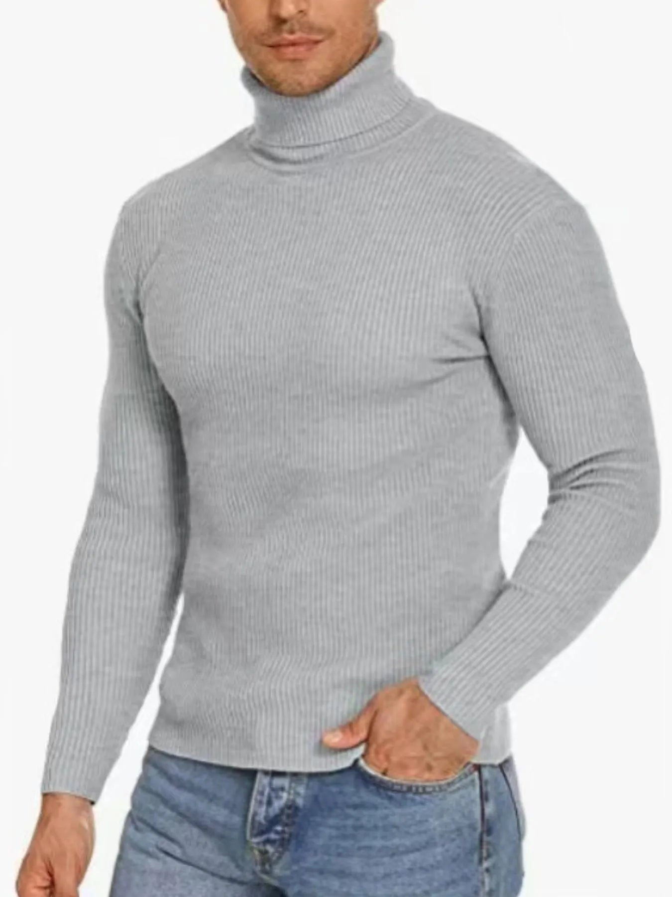 Men's Plus Size Ribbed Turtleneck Long Sleeve Sweater Black / M 
