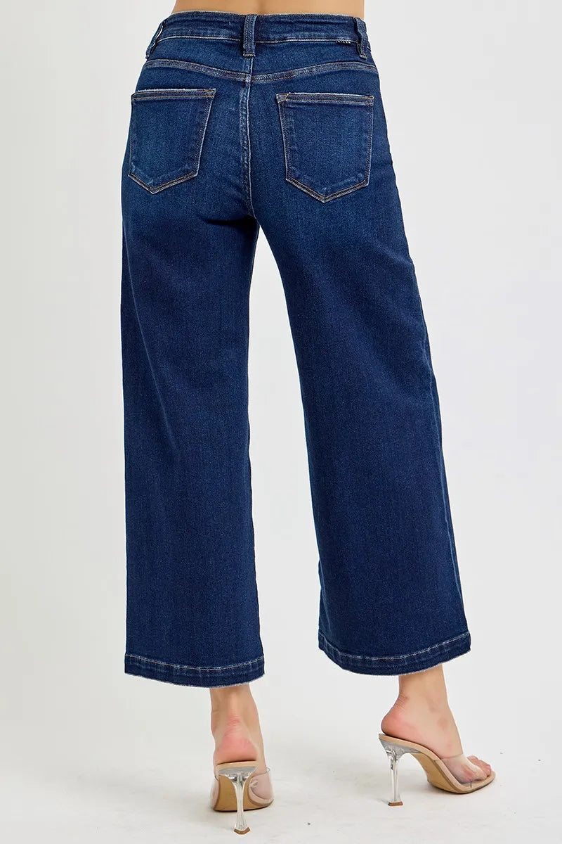 RISEN High Rise Crop Wide Jeans DARK / 0 