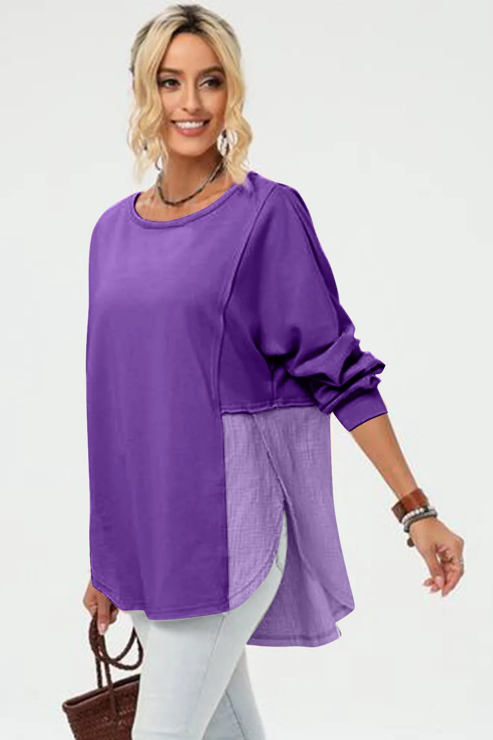 Double Take Full Size Long Sleeve High-Low T-Shirt Tangerine / S 