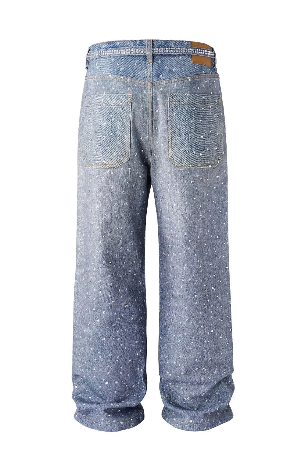 Men's Washed Rhinestone Jeans with Rhinestone Belt Medium / M 