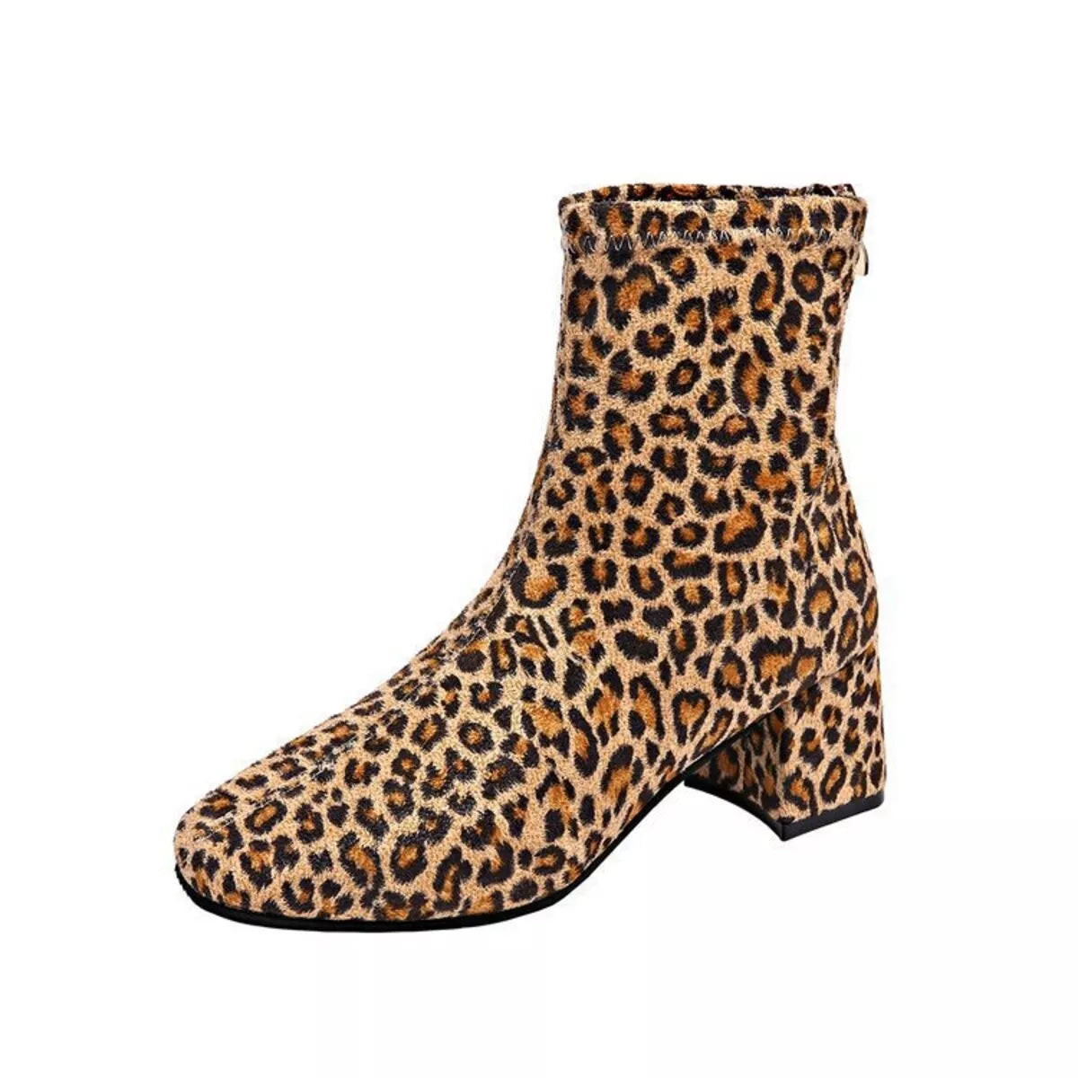 Block Heel Ankle Boots Leopard Print / 36 