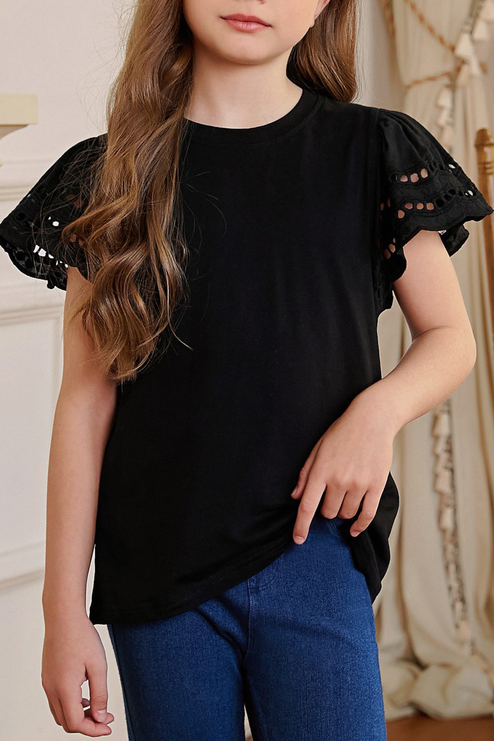 Round Neck Flutter Sleeve T-Shirt White / S 