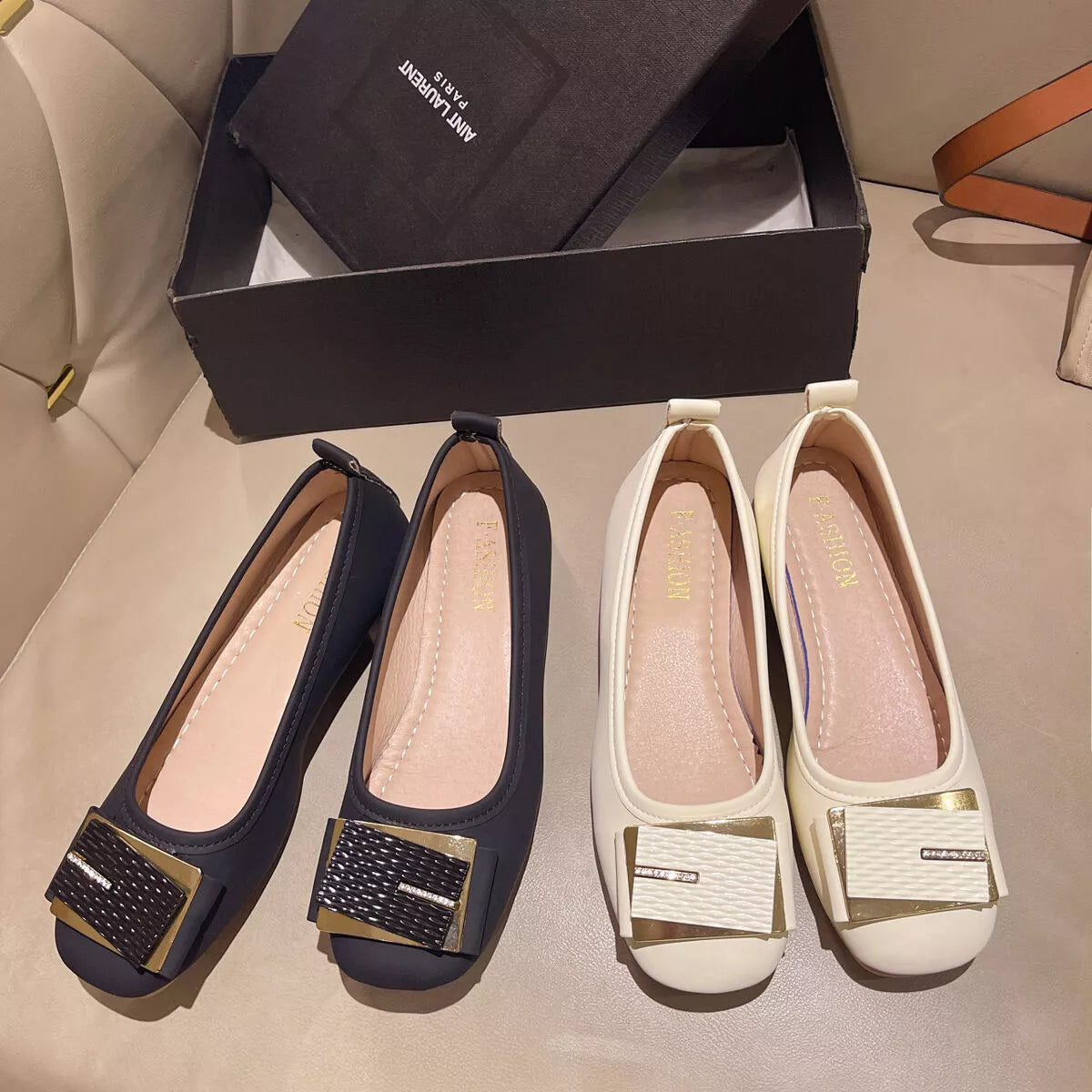 Round Toe Block Heels Slip-Ons Black / 35 