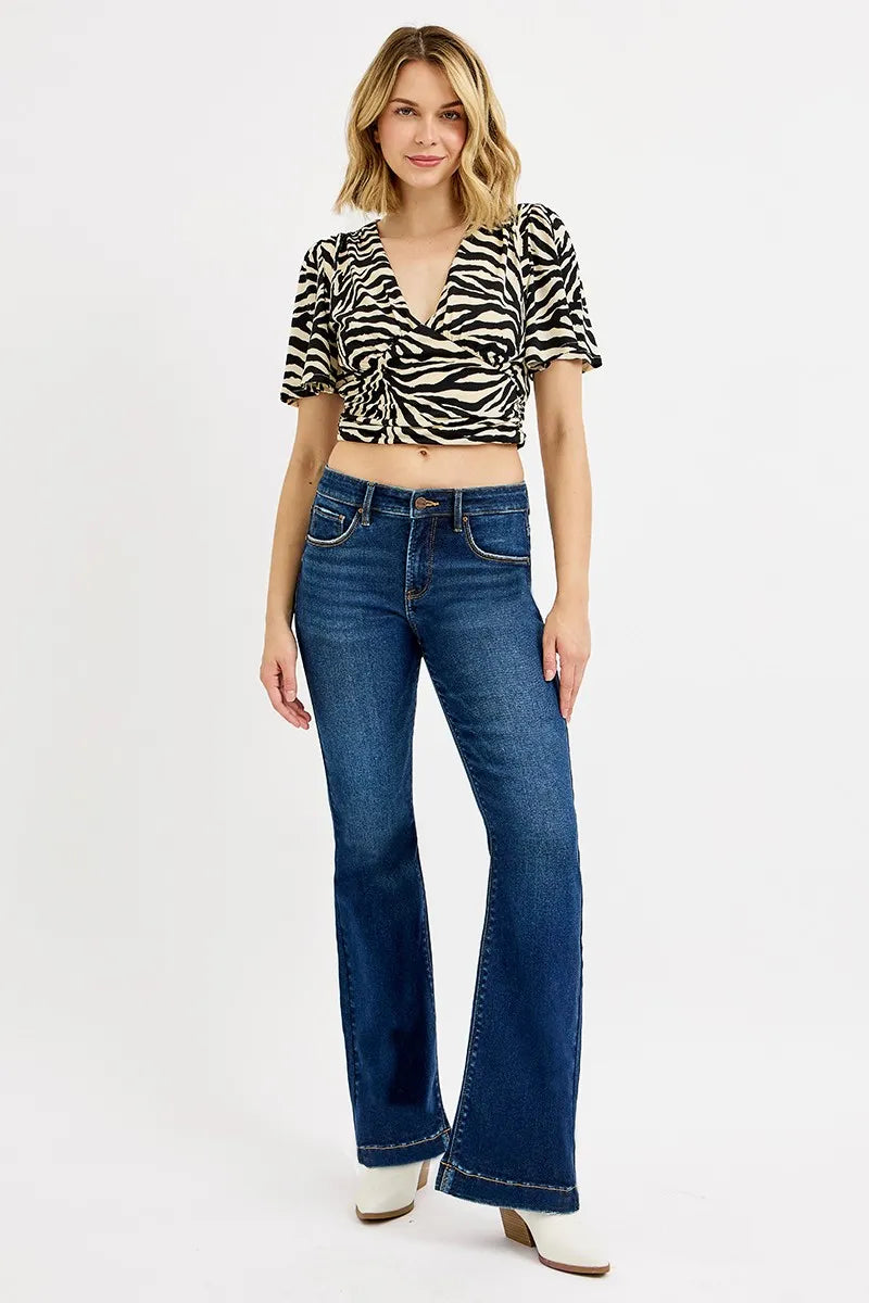 RISEN Full SIze Tummy Control Mid Rise Flare Jeans Plus SIze DARK / 0 
