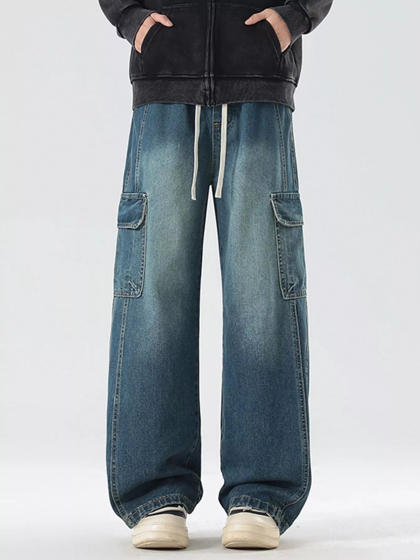 Men's Full Size Wide Leg Cargo Jeans Plus Size Vintage Blue / S 