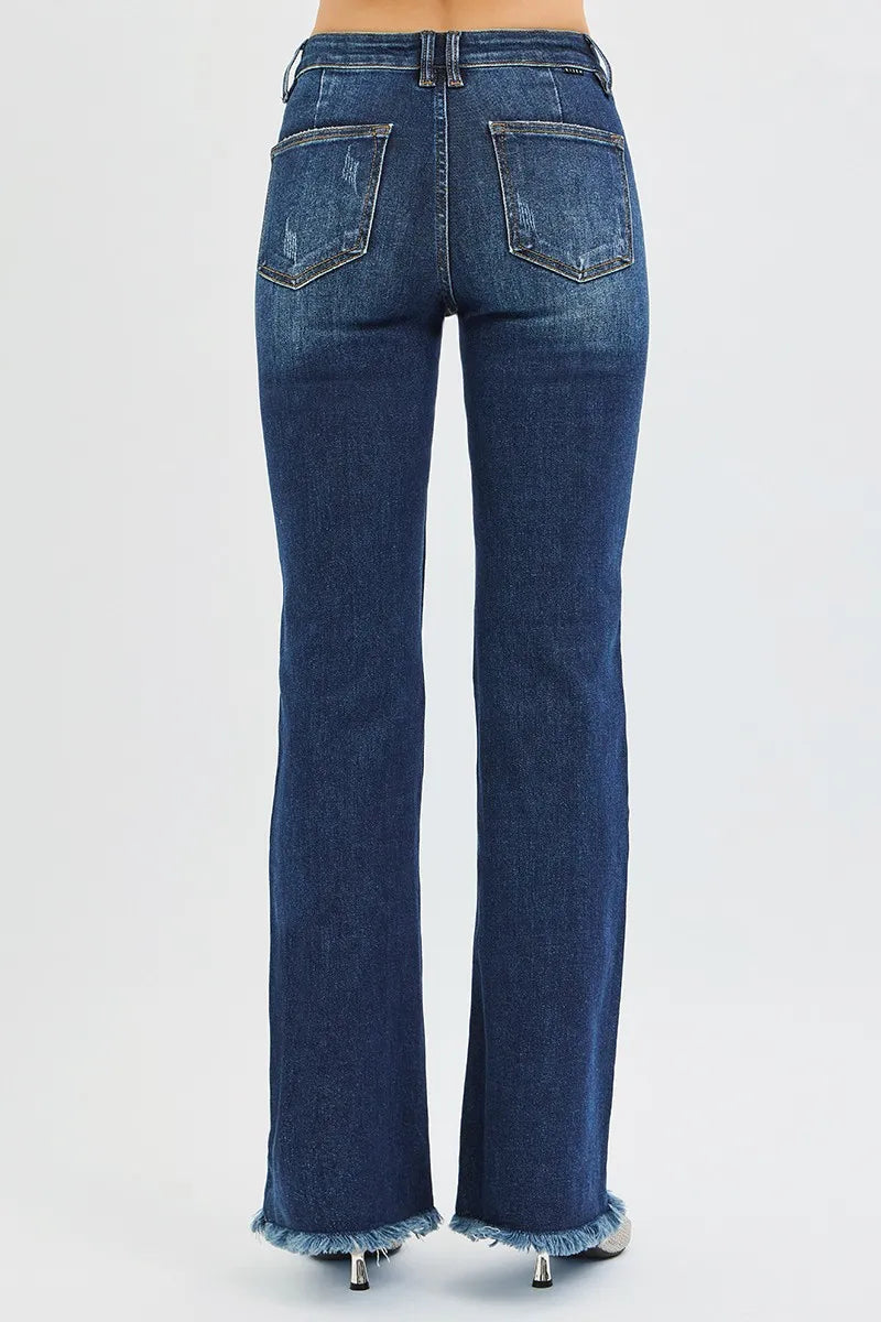 RISEN Full Size Tummy Control Mid Rise Flare Jeans Plus Size DARK / 0 