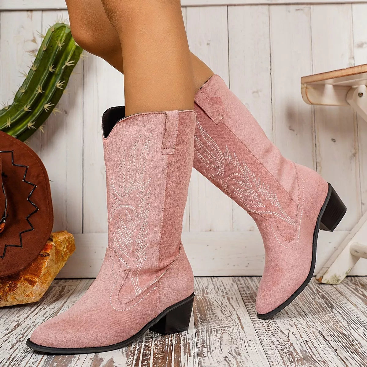 Point Toe Block Heels Boots Dusty Blue / 36 