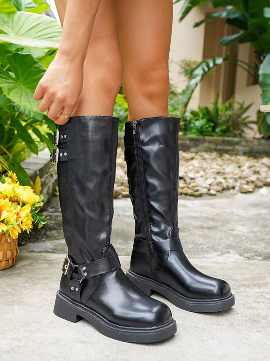 Round Toe Block Heels Boots Black / 36 