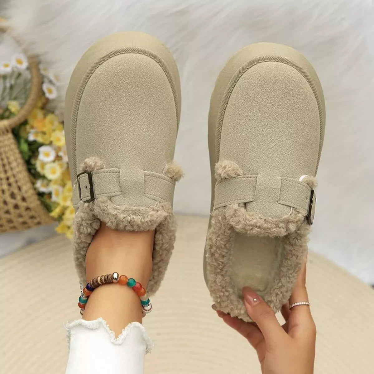 Round Toe Platform Fleece-Lined Slip-Ons Black / 36 