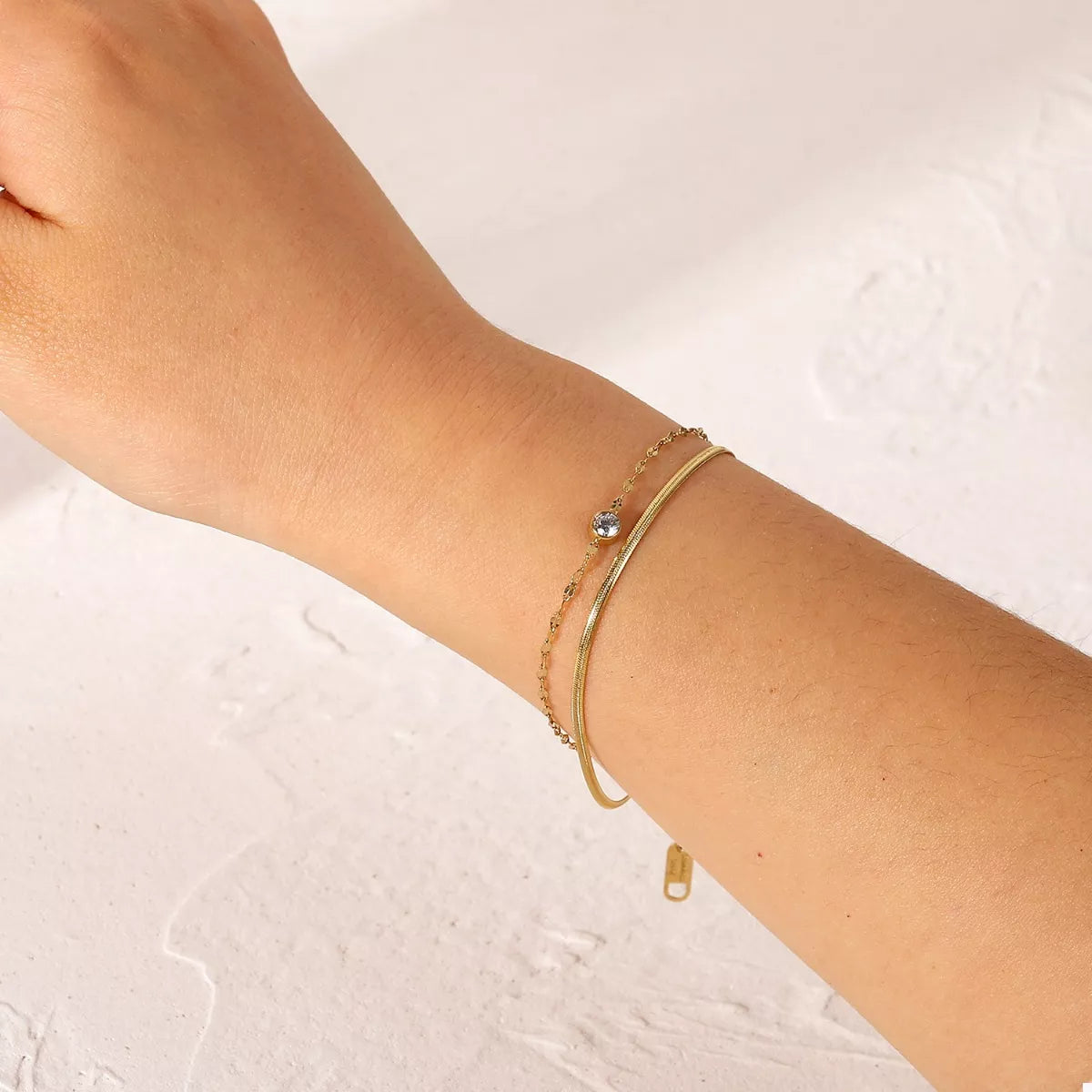 18K Gold-Plated Zircon Double Layered Bracelet Gold / One Size 