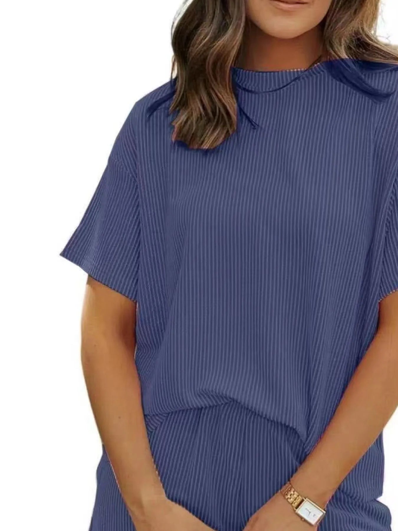 Full Size Ribbed Short Sleeve Top and Shorts Two-Piece Set Plus Size Purple / S 