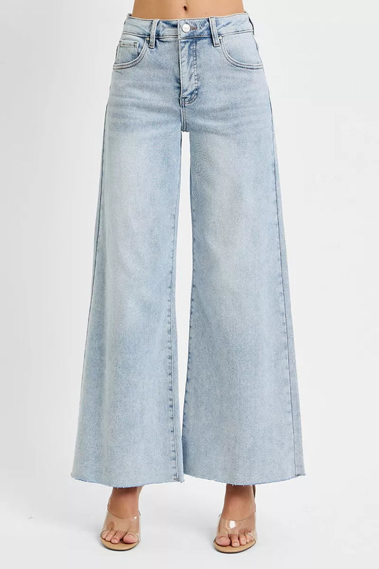 RISEN Full Size High Rise Ankle Wide Palazzo Jeans Plus Size LIGHT / 0 
