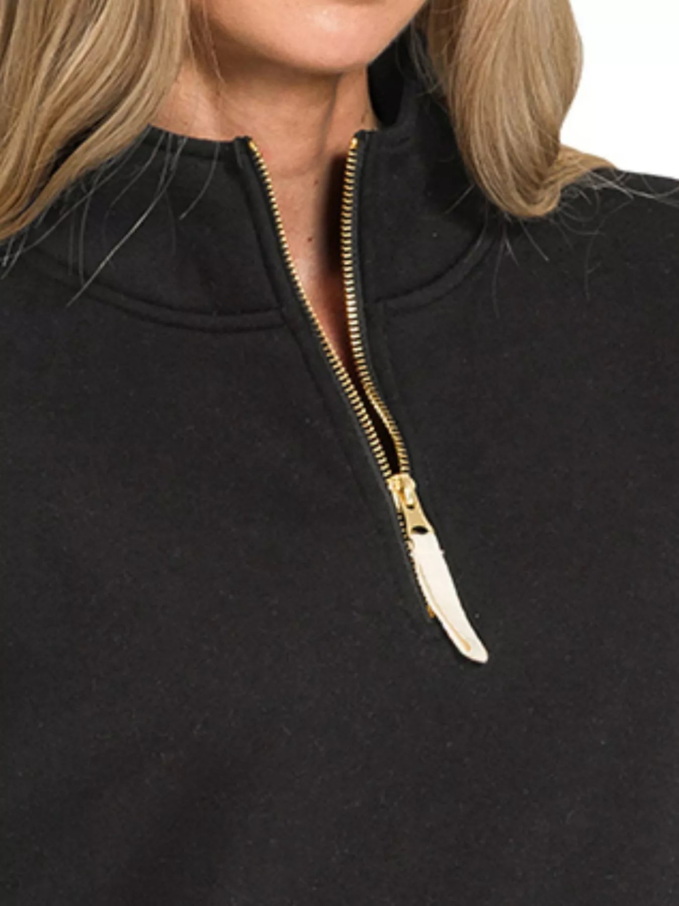 Zenana Fleece Half Zip Sweatshirt BLACK / S 