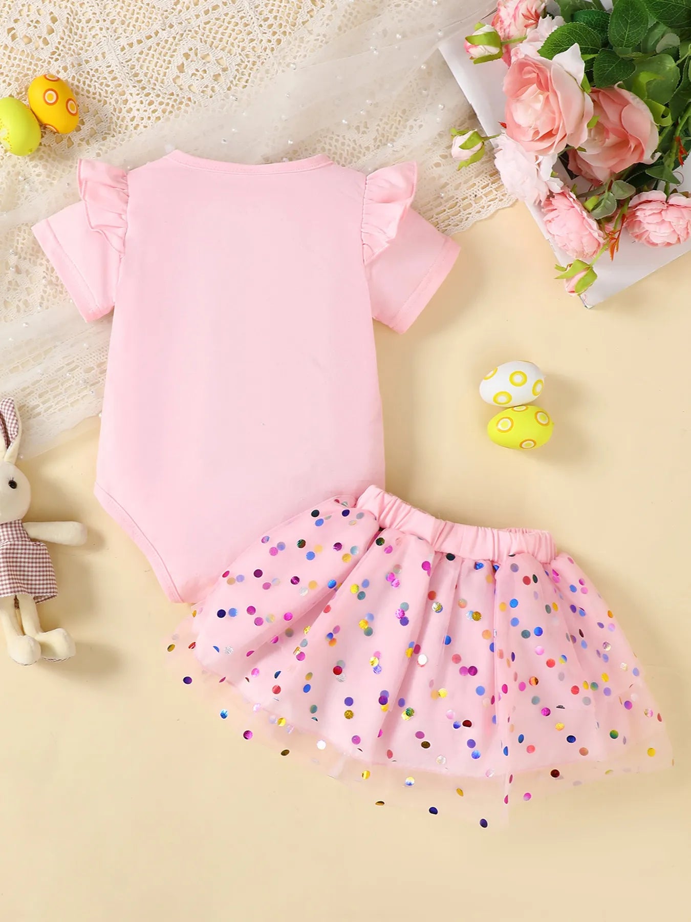 Children's Ruffled Graphic Bodysuit and Skirt Set Blush Pink / 0-3M 
