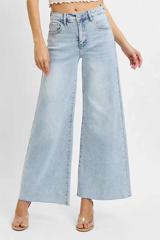 RISEN Full Size High Rise Ankle Wide Palazzo Jeans Plus Size LIGHT / 0 