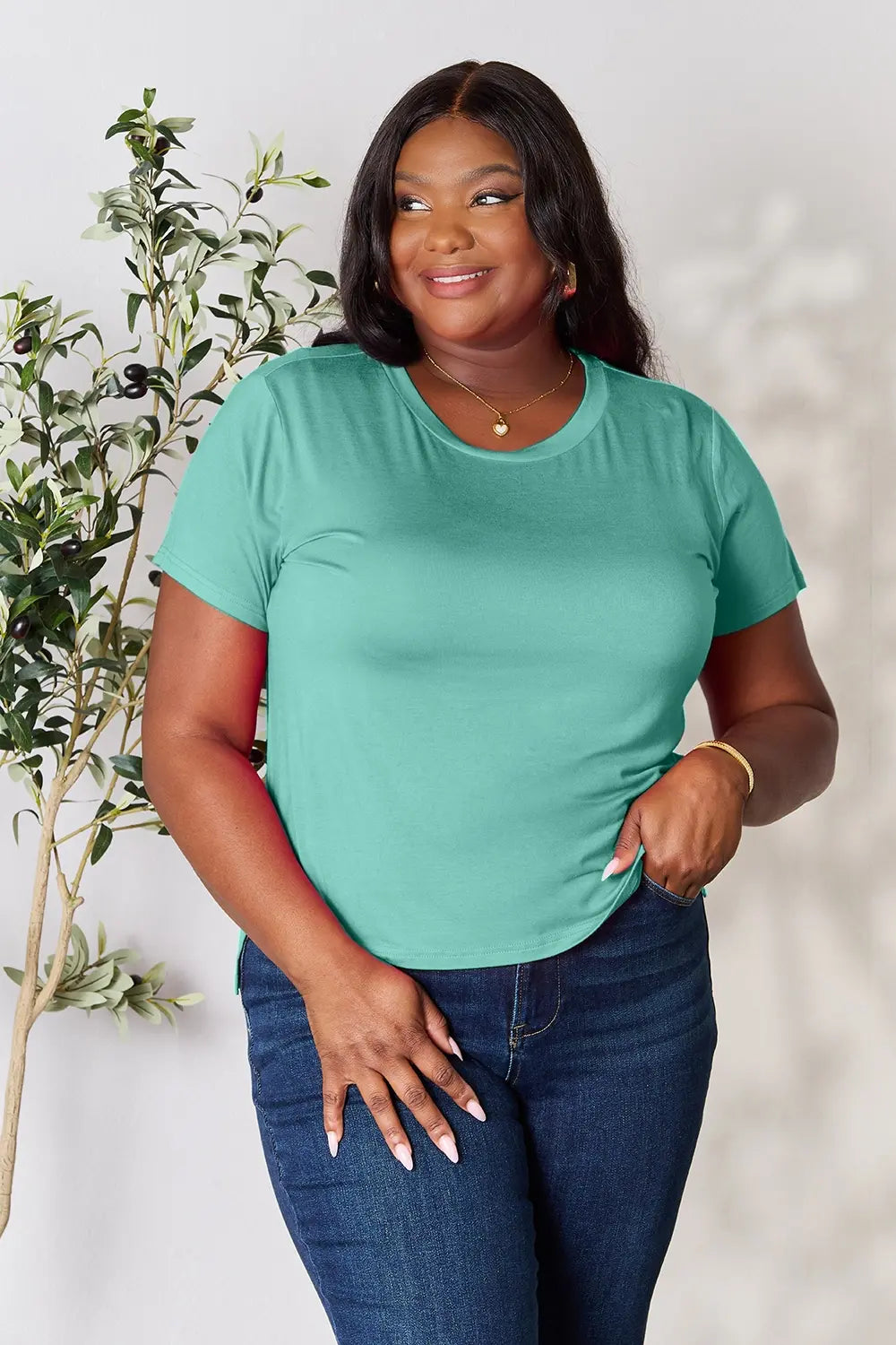 Basic Bae Full Size Round Neck Short Sleeve T-Shirt Gray / S 