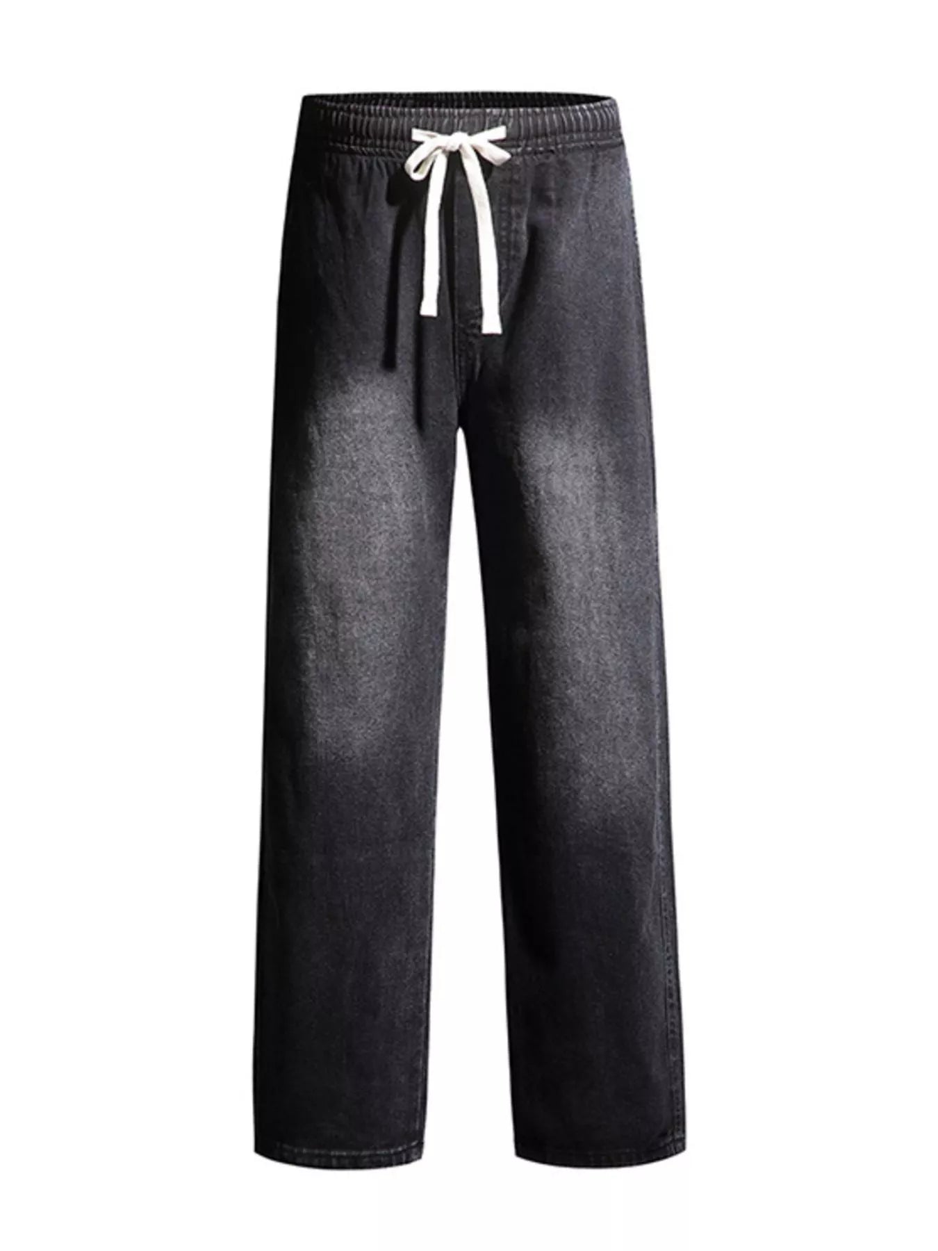 Men's Full Size Washed Wide Leg Drawstring Jeans Plus Size Polished Gray / S 