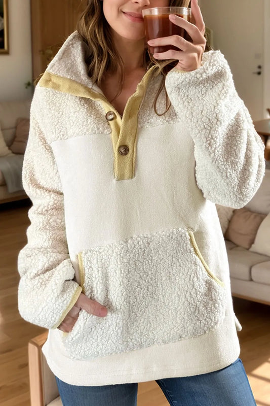 Mock Neck Long Sleeve Sherpa Sweatshirt White / S 