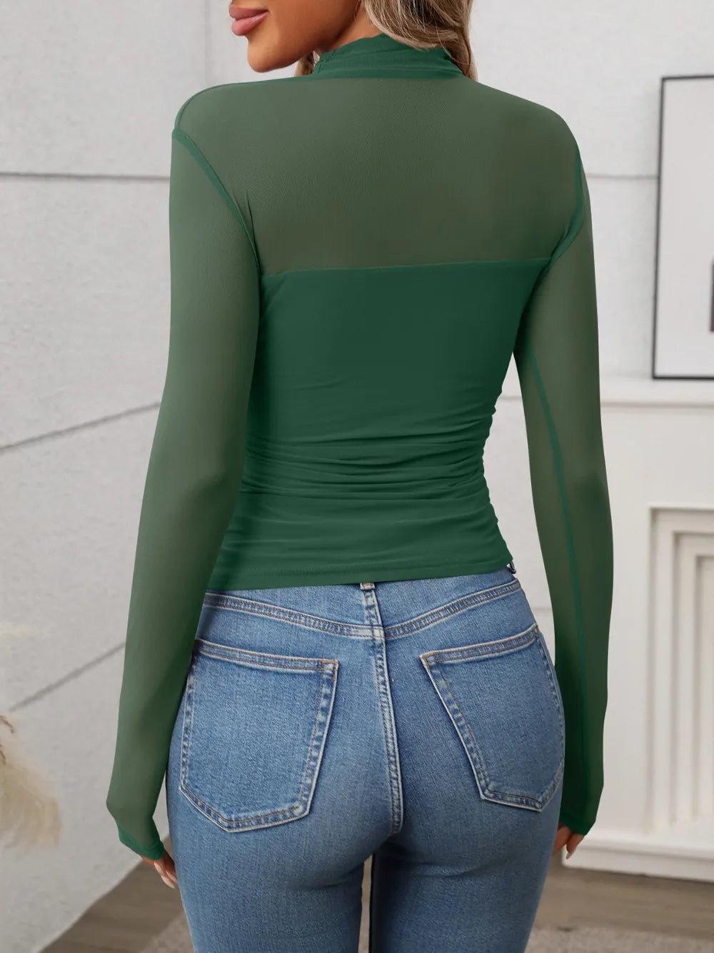 Mock Neck Long Sleeve Top Black / S 