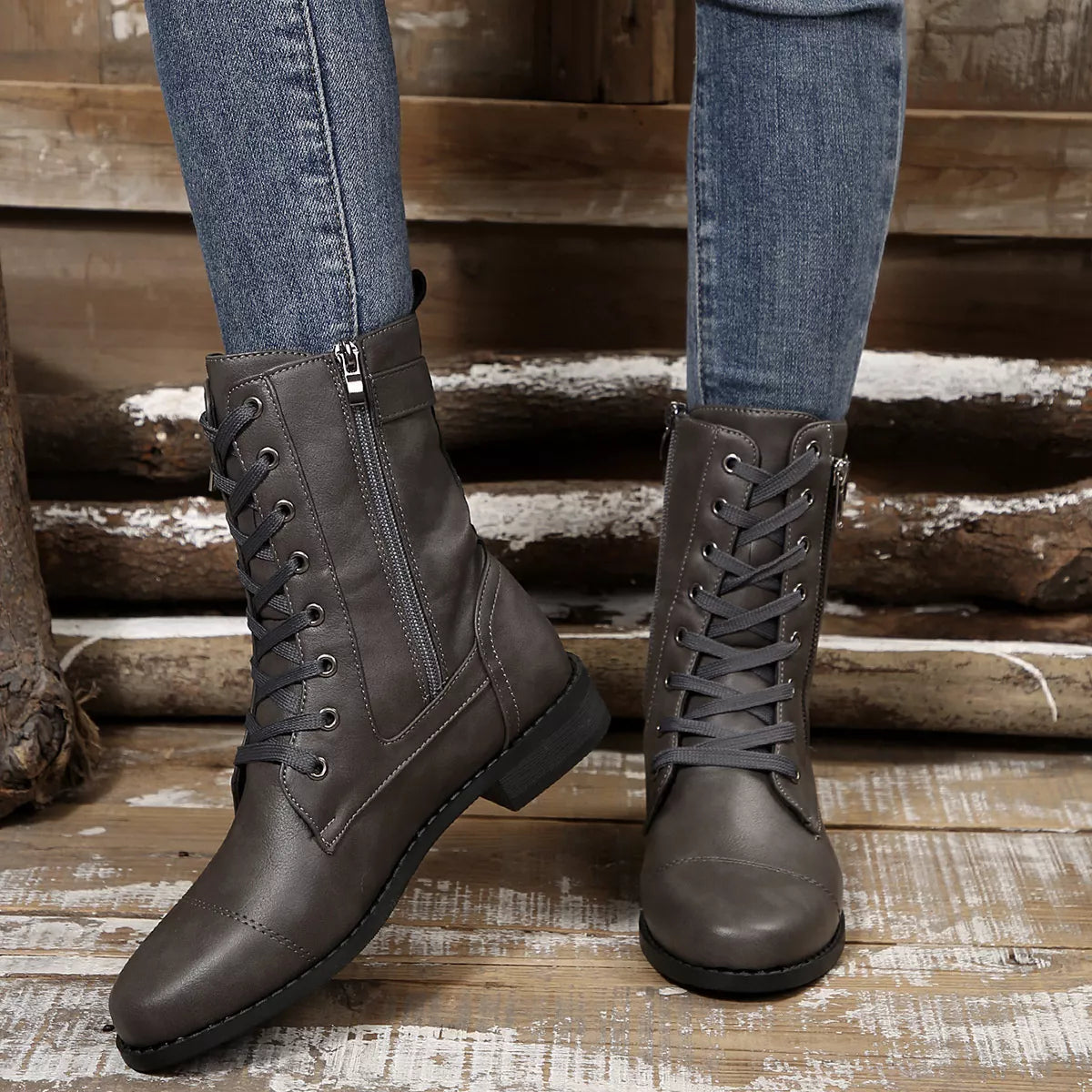 Round Toe Block Heels Boots Brown / 36 