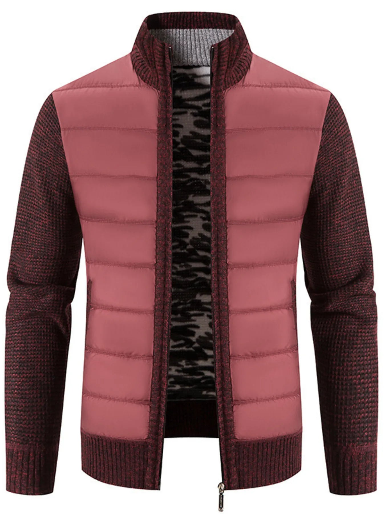 Men's Plus Size Quilted Knit Bomber Jacket with Stand Collar Black / M 