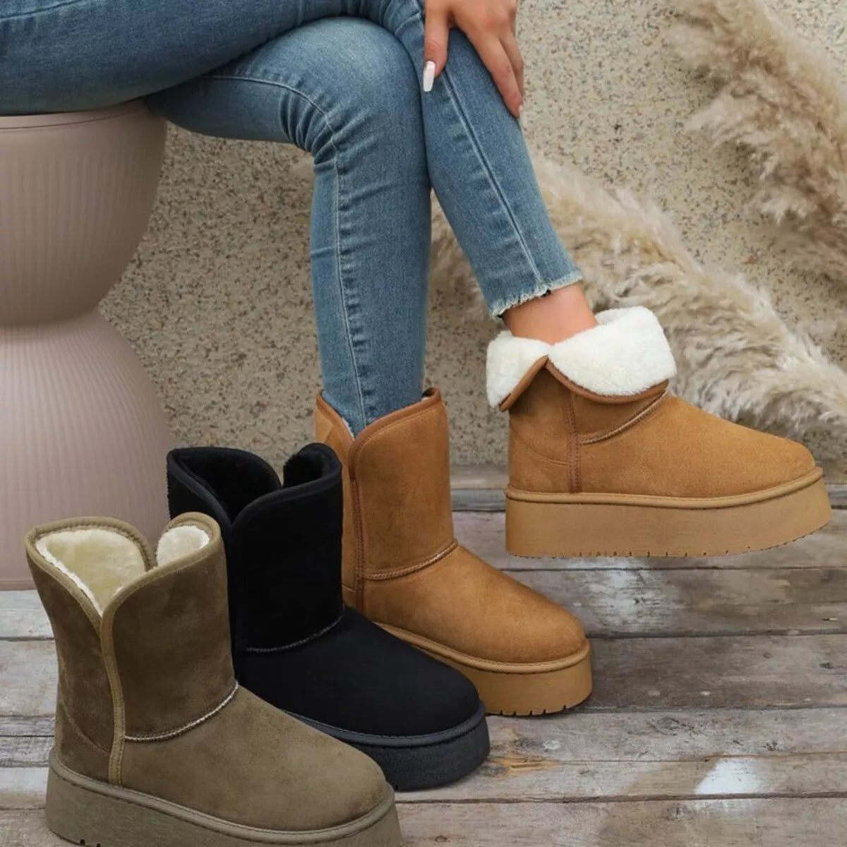 Round Toe Platform Boots Green / 36 