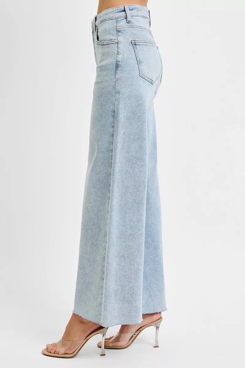RISEN Full Size High Rise Ankle Wide Palazzo Jeans Plus Size LIGHT / 0 