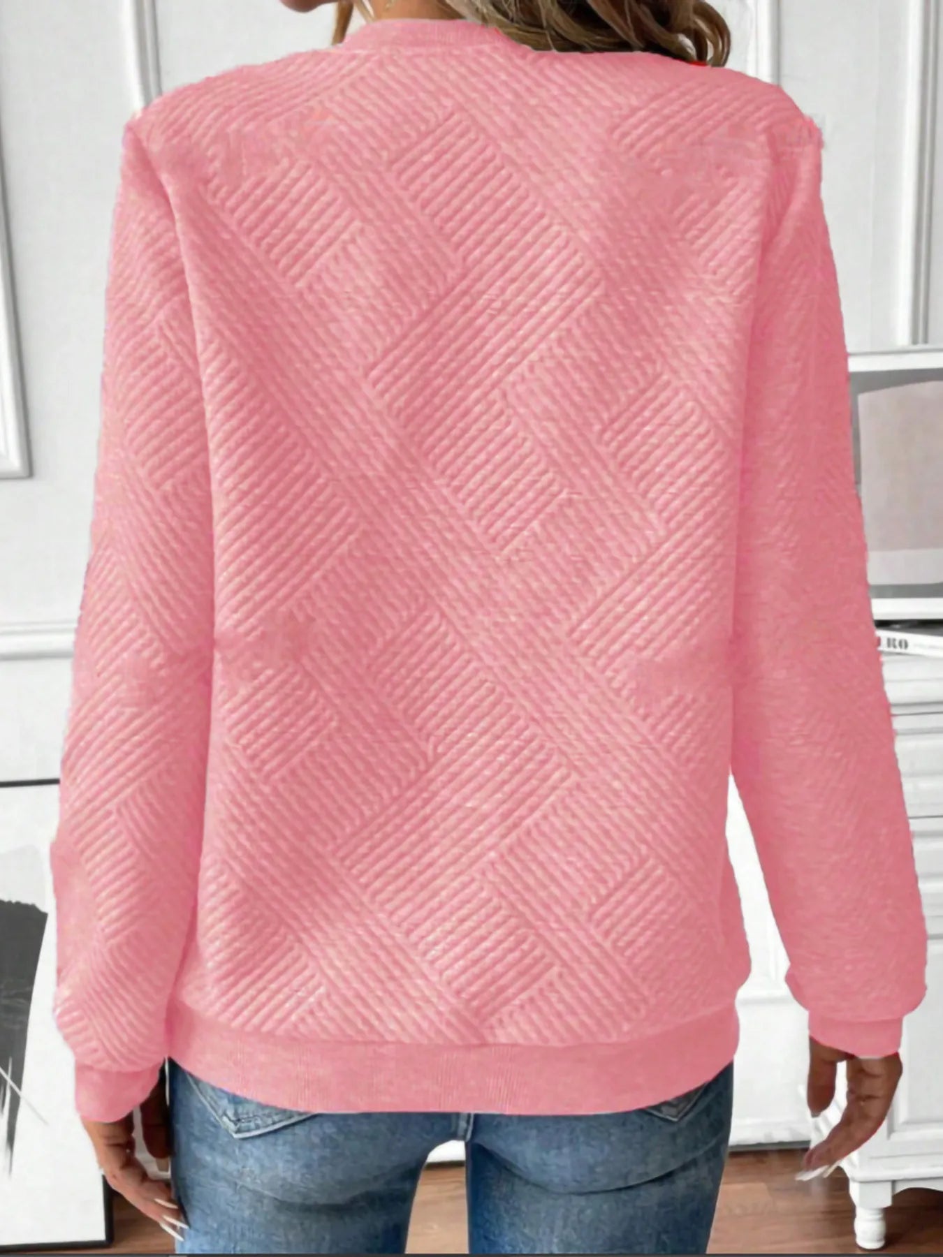 Quarter Zip Textured Long Sleeve Sweatshirt Gray / S 