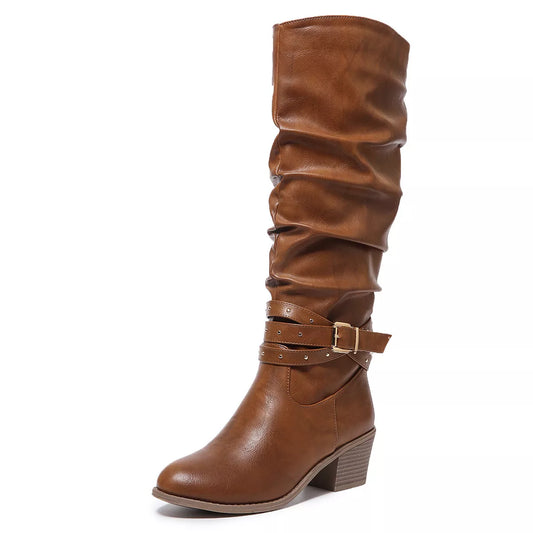 Round Toe Block Heels Boots Style A / 36 