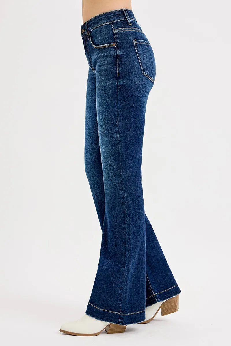 RISEN Full SIze Tummy Control Mid Rise Flare Jeans Plus SIze DARK / 0 