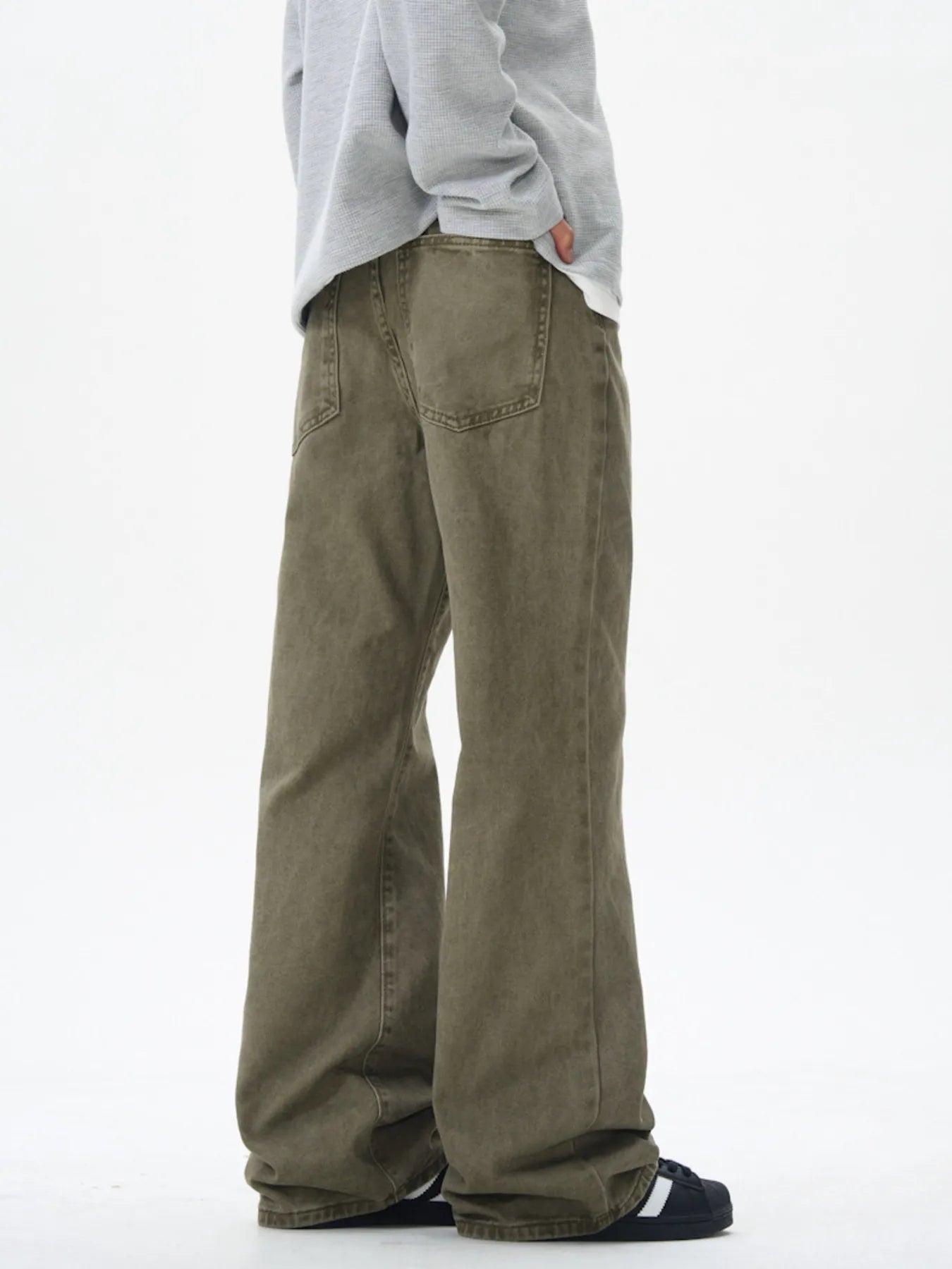 Men's Wide Leg Flare Jeans Khaki / S 