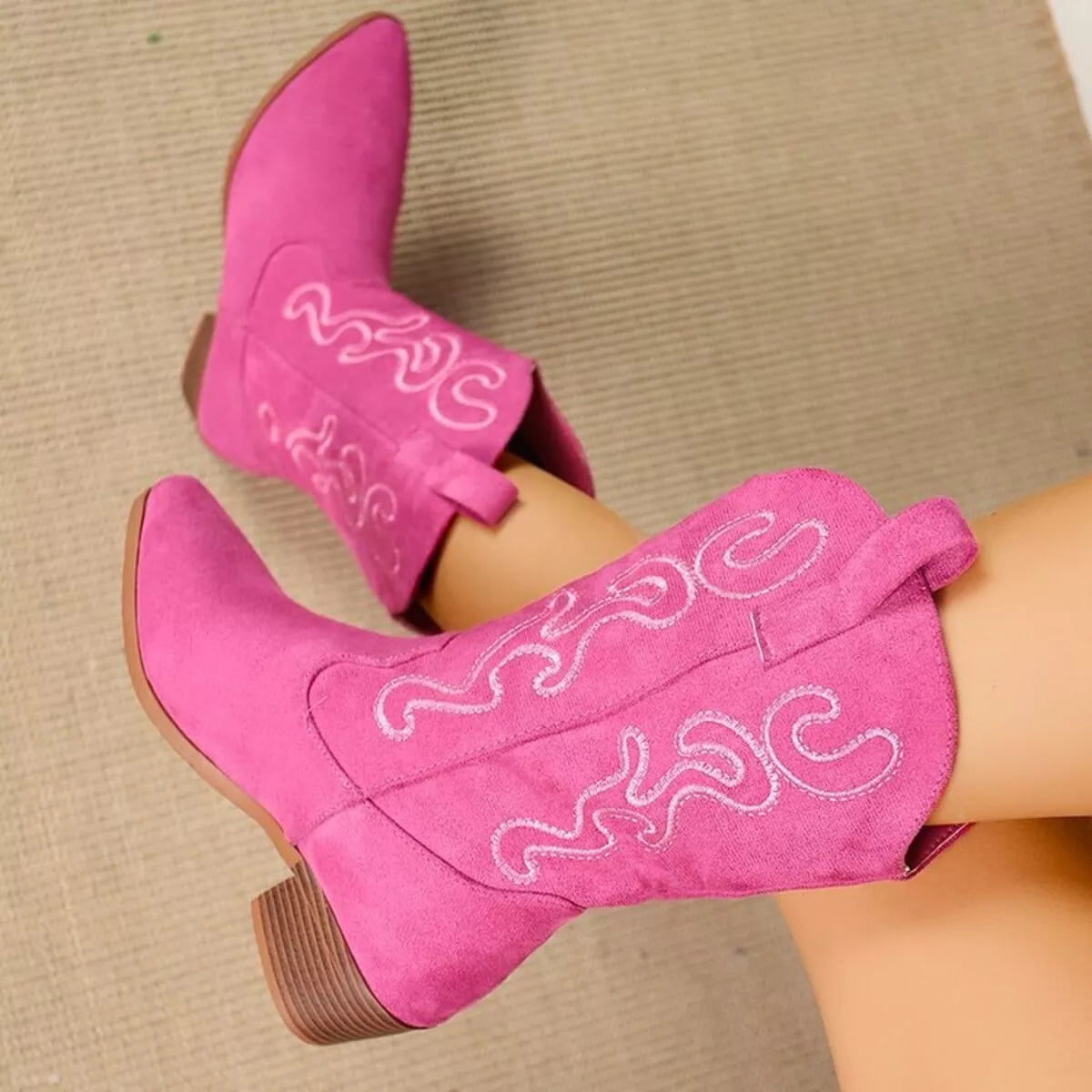 Point Toe Block Heels Boots Purple / 36 