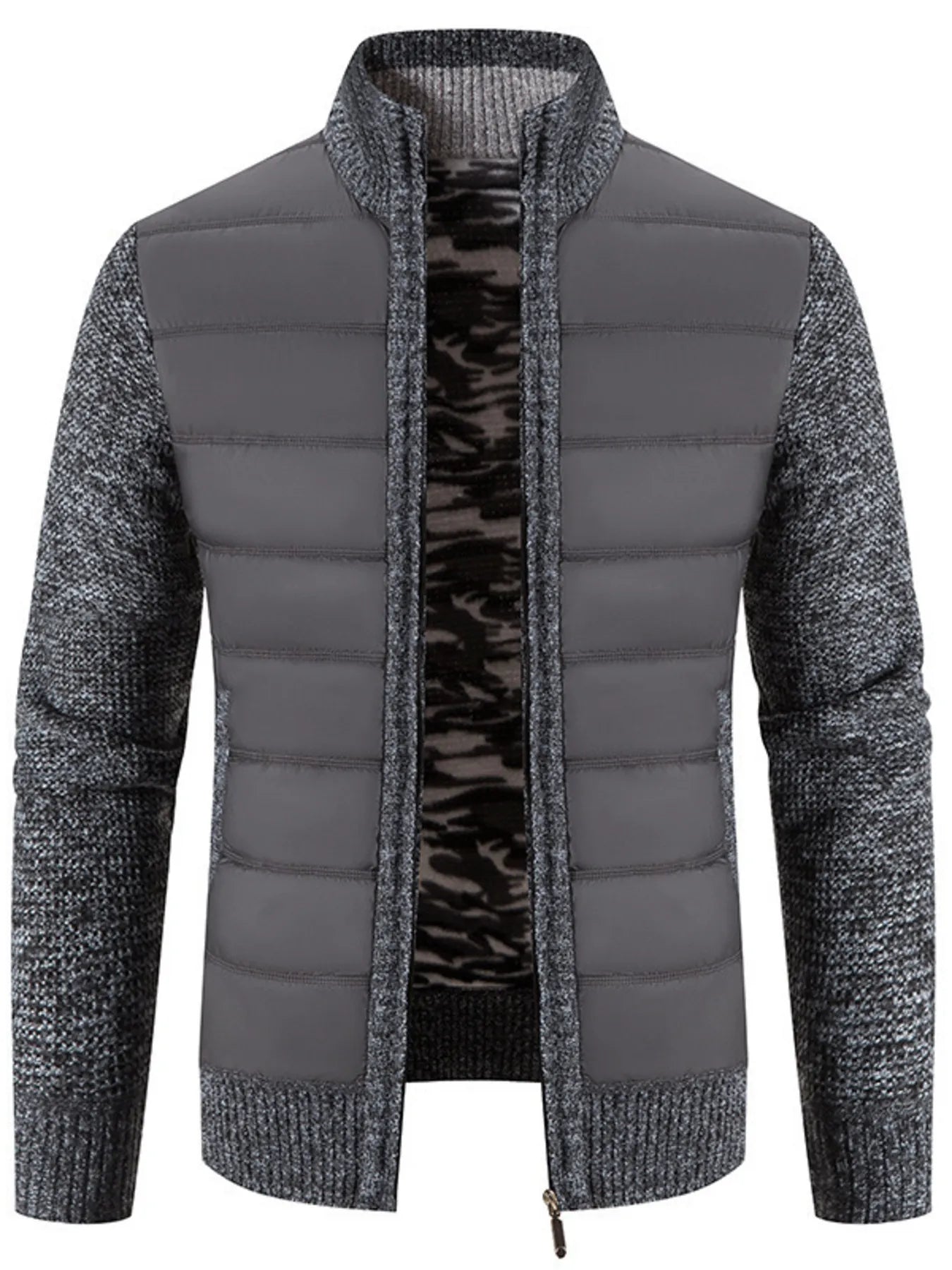 Men's Plus Size Quilted Knit Bomber Jacket with Stand Collar Black / M 