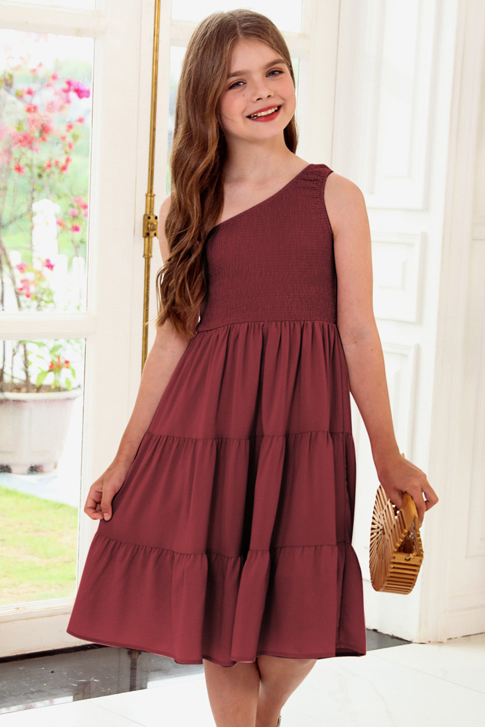 Plus Size One-Shoulder Sleeveless Tiered Dress Black / M 