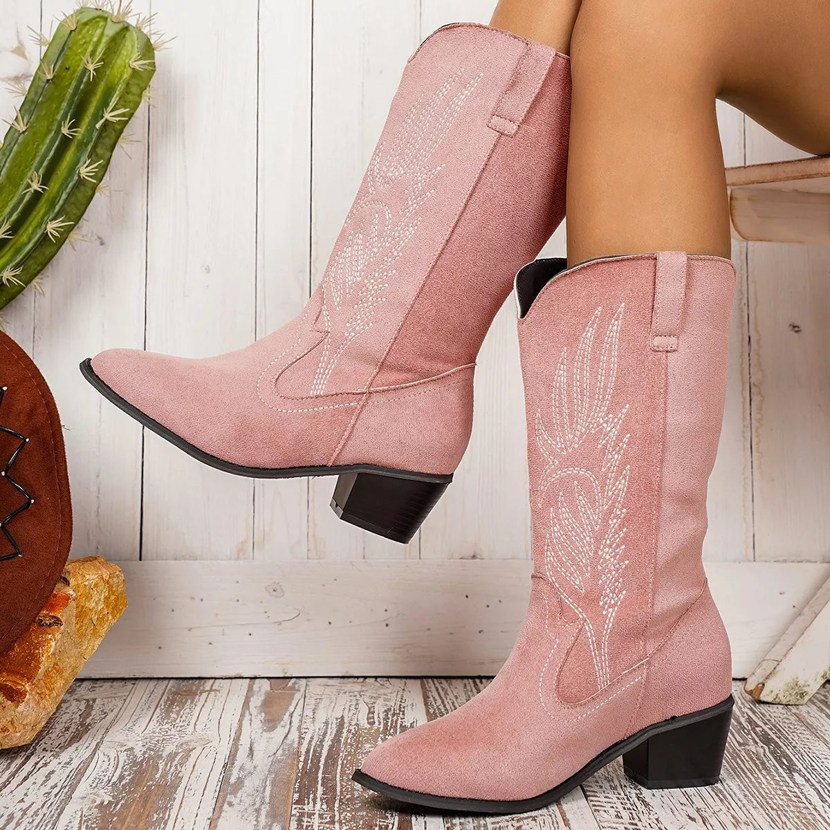 Point Toe Block Heels Boots Dusty Blue / 36 
