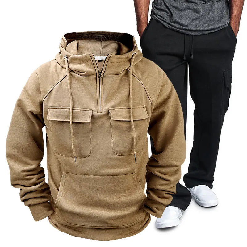 Men's Full Size Pocketed Drawstring Hoodie and Pants Set Plus Size Black / S 