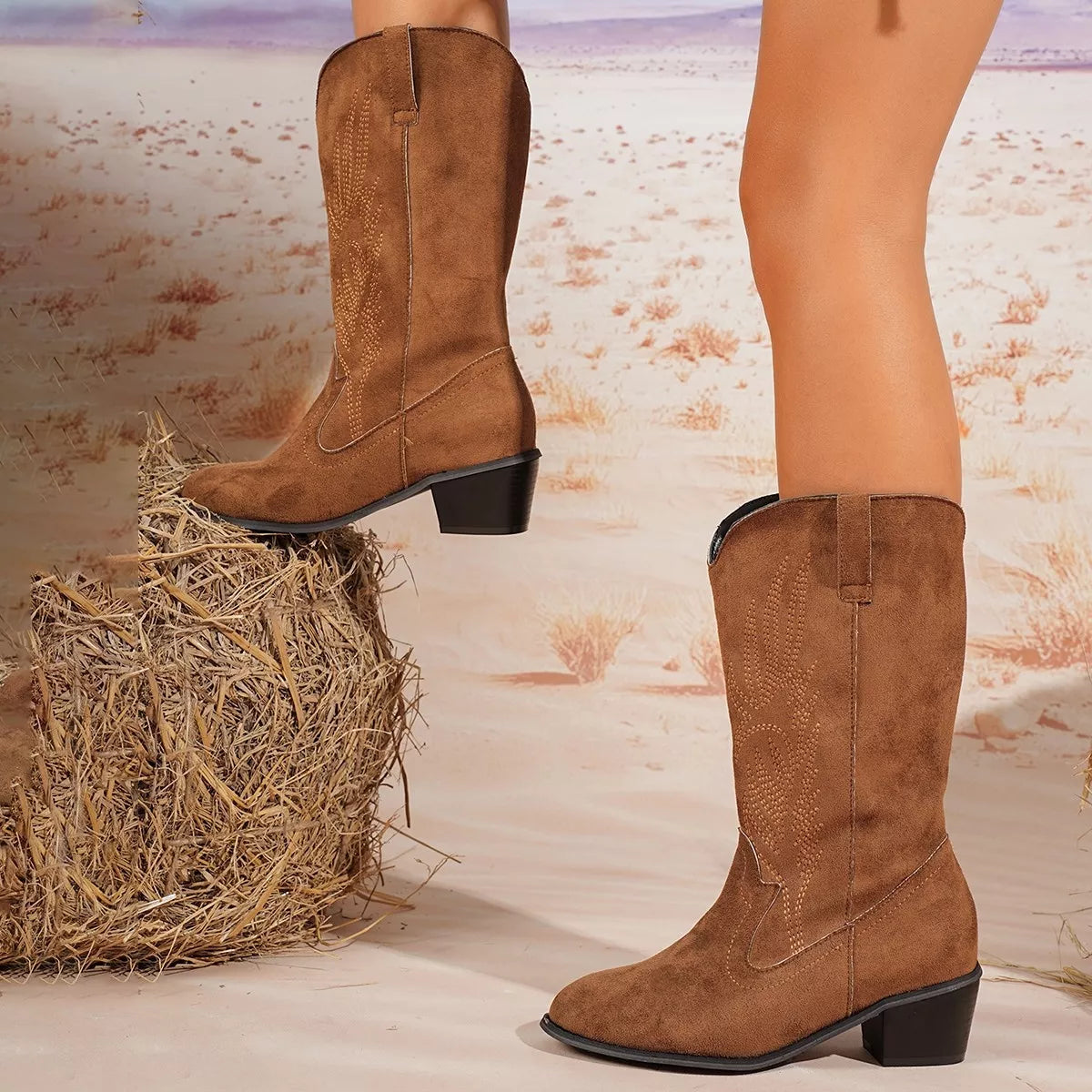 Point Toe Block Heels Boots Dusty Blue / 36 