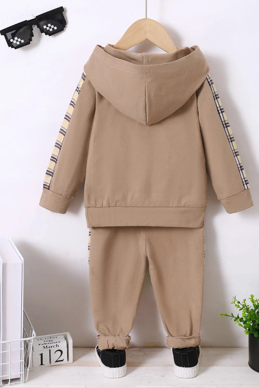 Children's Plaid Hoodie and pants Set Camel / 18-24M 