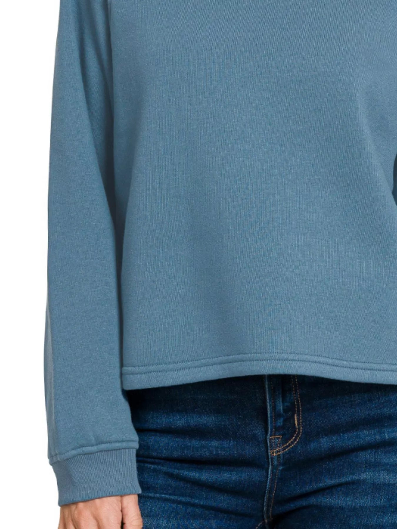 Zenana Fleece Raglan Round-Neck Sweatshirt DUSTY BLUE / S 